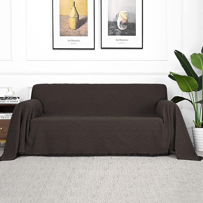 MYSKY HOME Couch Cover Chocolate Sofa Covers for 2 Cushion Couch Geometrical Sectional Couch Cover Living Room Sofa Throws Sofa Slipcovers for Pets, Kids (X-Large, 91" x 118", Chocolate) by MYSKYHOME