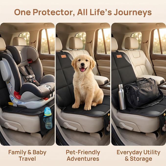 SMART ELF 2 Pack in Gift Box Car Seat Protector (Black) | Thickest Padding and Non-Slip Backing Mesh Pockets for Baby and Pet, Sedan SUV Truck - Image 4