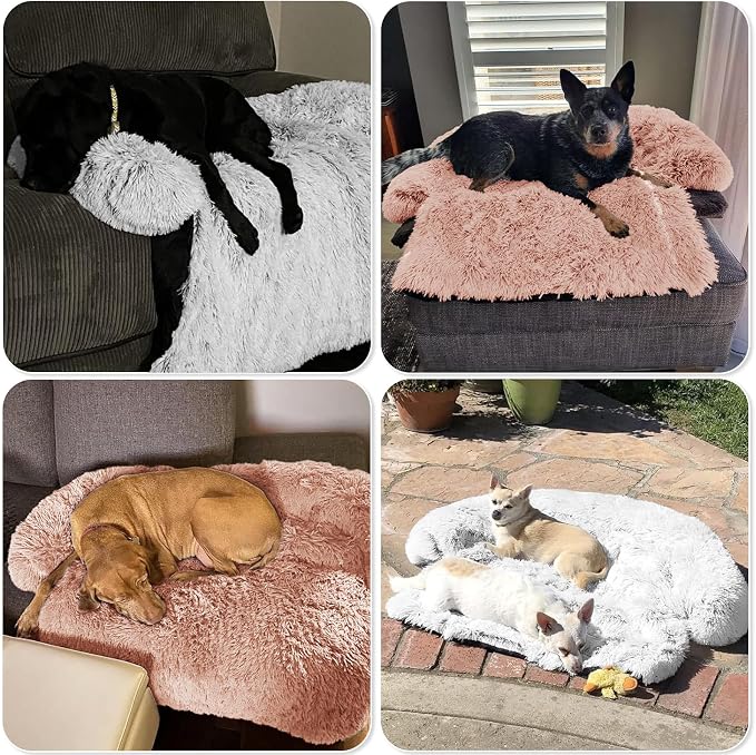 GGIB Calming Dog Bed Fluffy Plush Dog Mat for Furniture Protector with Removable Washable Cover for Large Medium Small Dogs and Cats (Extra Large (53x39.3x6), Pink) - Image 7