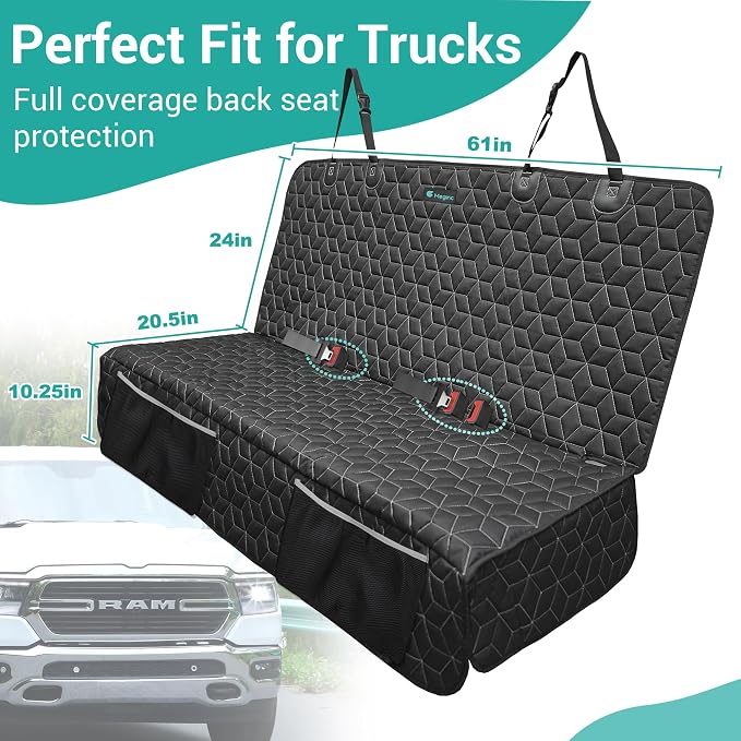 Meginc Dog Car Seat Covers for Back Seat, Bench Seat Covers for Trucks | Heavy-Duty Waterproof Oxford Pet Rear Protector for Ford F150 Ram 1500 Sierra 1500,Non-Slip,Scratch-Resistant,Velcro Opening - Image 6