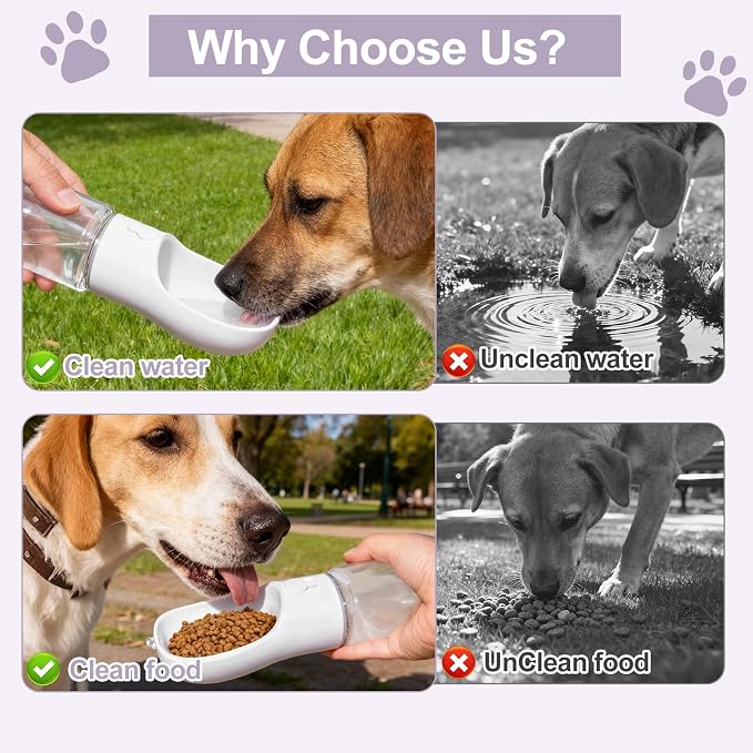 Portable Dog Water Bottle with Food Container, Drinking Bottle for Travel | 2 in 1 Dog Water Bowl, Leak Proof Pet Water Dispenser, BPA Free, Puppy Essentials, for Walking Hiking (White,19oz) - Image 6