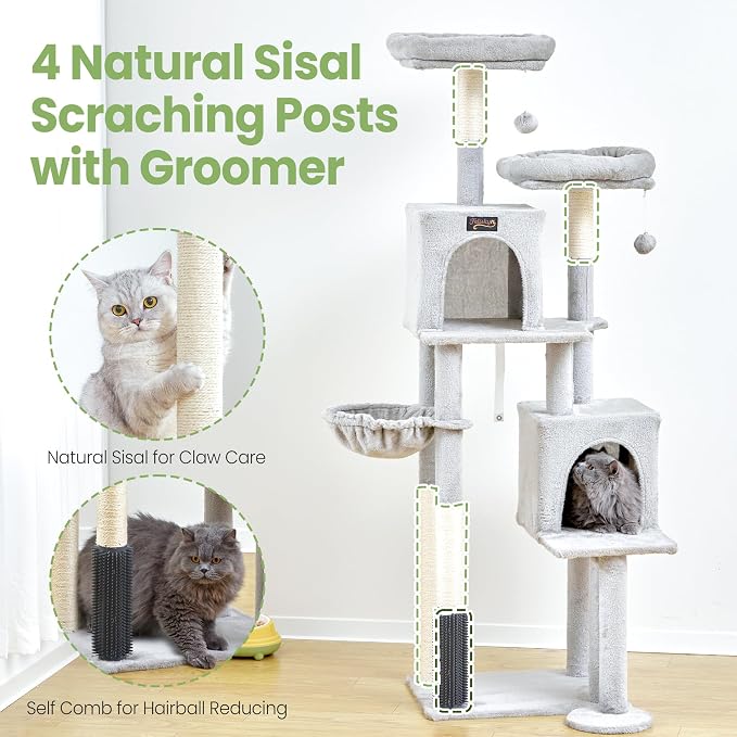 Cat Tree Tower for Indoor Cats Large Adult - 65 inch Extra Tall Cat Condo Trees with Scratching Post Hammock Perch - XL Sturdy Big Heavy Duty Multi Level Cat House Towers - Kitty Climbing Furniture - Image 6