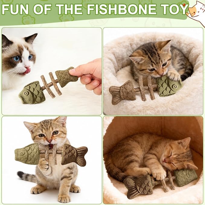 Creative Fish Bone Cat Dental Chew Toy,Catnip and Silvervine Chew,Natural Catnip for Cats, Durable Wooden Feline Tooth Care Tool for Chewing, Licking, and Pawing - Image 5