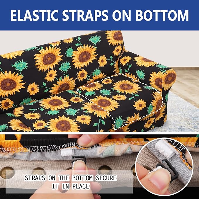 hyha Stretch Couch Covers, Sofa Cover for 3 Cushion Couch Pet Friendly | Floral Pattern, Printed, 4 Pieces, 3 Separate Cushion Sofa, Durable Anti-slip Washable Protector with Elastic Bottom for Dogs - Image 5