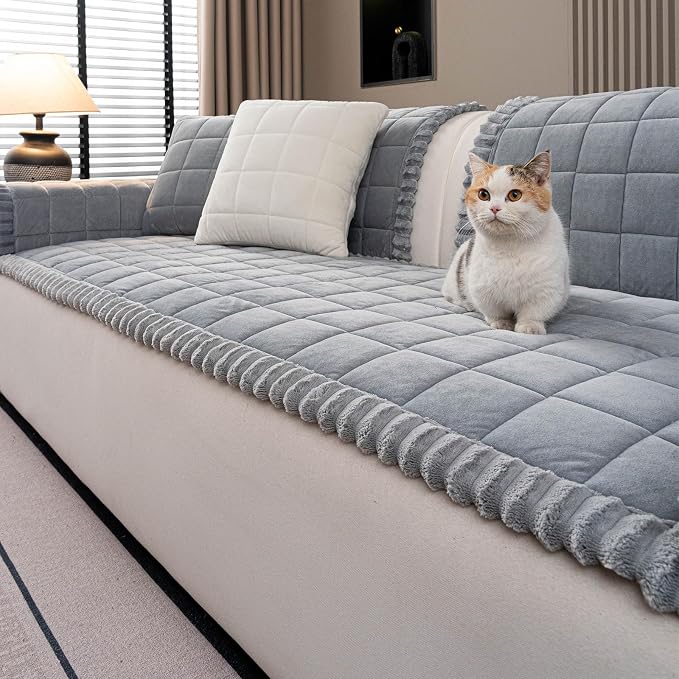 Couch Covers for Dogs, Pet Couch Covers for Loveseat, Couchs Protector for Dogs, Sofa Cover for Pets Washable, Dog Cover for Couch, Velvet Couchs Protector for Pets(1PC,Light Grey,27.6"×59") by JPGGD
