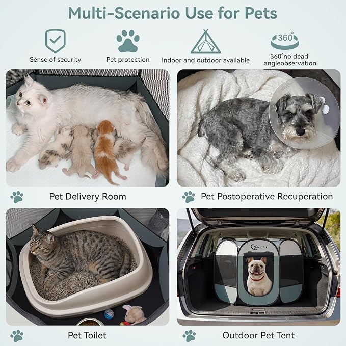 Siedihit Dog Playpen, Puppy Pet Playpen, Medium Dogs Tent Crates Cage Indoor/Outdoor, Portable Pop Up Dog Kennel Playpen with Carrying Case for Dogs/Cats/Rabbits, Removable Zipper Top, Grey - Image 4