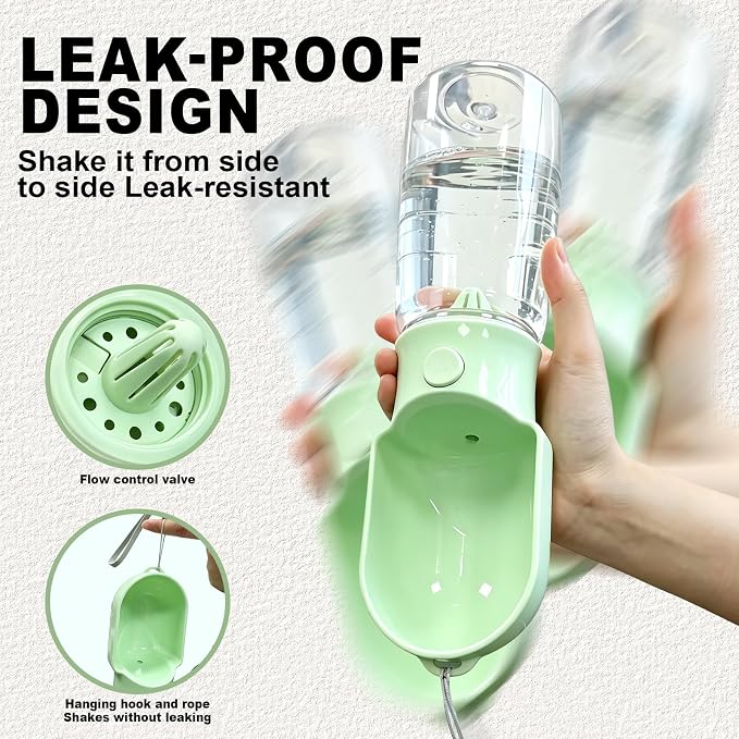 Green Large Portable Dog Water Bottle with Food Container | Travel Dog Water Bowl(500ml),Food Container(180ml),Leak-Proof,2-in-1 Pet Essential Outdoor Supplies for Walks Hikes Campsites - Image 4