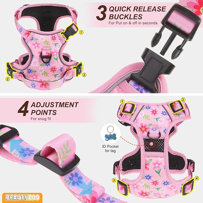 BEAUTYZOO No Pull Dog Harness and Leash Set, Step in Puppy Pet Vest, XLarge | Reflective with Handle, Adjustable Soft Padded, Easy Control for Walking, No Choke Escape Proof, Lightweight, Pink - Image 6
