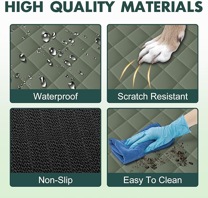 Waterproof Dog Backseat Cover for Cars, Non-Slip Pet Seat Protector, Green - Image 4