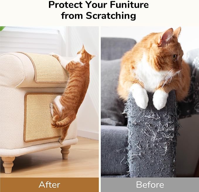 FUKUMARU 2 Packs Cat Scratching Mat, 23.6 x 15.7 Inch Cat Scratcher Pad | Natural Sisal Cat Scratch Mat for Indoor Cats, Horizontal Cat Wall Scratcher Floor Rug with Sticky Tapes, Furniture Protector - Image 7