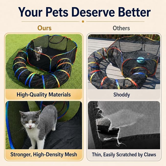 Portable Cat Enclosure - 2-in-1 Outdoor Catio with Tent & Tunnel, Foldable Playpen for Indoor Cats, Includes Storage Bag for Cats & Small Animals Rainbow Color - Image 6