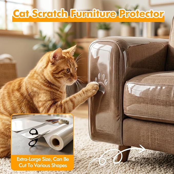 200"x12" Cat Scratch Furniture Protector, Couch Protector from Cat Claws, Heavy Duty Self-Adhesive Anti Scratch Furniture Protector for Sofa Back & Corners, Pet Furniture Guard - Image 5