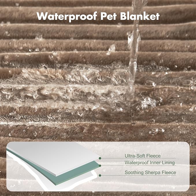 Waterproof Twin Blanket for Bed - Washable Large Dog Blankets for Bed Protector, Thick Cozy Fleece Calming Pet Blankets for Indoors & Outdoors, Brown, 60"x80" - Image 3