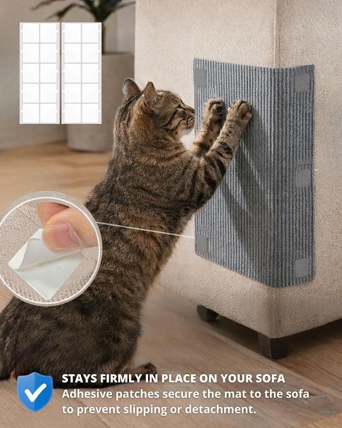 Corner & Wall Cat Scratch Mat, Self-Adhesive Trimmable Cat Scratcher, Wall Mounted Scratching Pad for Indoor Cats, Sofa Furniture Protector, Cat Post Cover Replacement (Grey, 23.6''x11.8'', 3-Pack) - Image 6