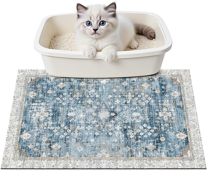 Cat Litter Mat Litter Trapping Mat, 24"x15" Waterproof Urine Proof Litter Box Mat Catcher Mat Non-Slip Washable for Kitty Kitten, Blue by Unknown