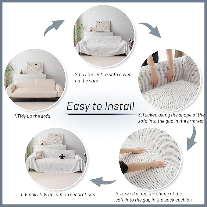 MYSKY HOME Couch Covers for 2 Cushion Couch Sofa, Chenille L Shape Sectional Couch Cover - Pet-Friendly, Machine Washable, Non-Slip Sofa Protector for Dogs, Kids, 71"x118", White - Image 7