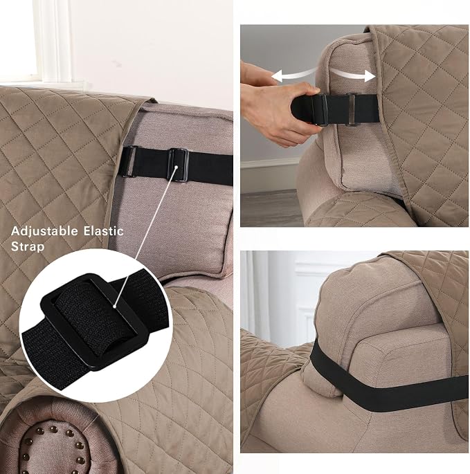 H.VERSAILTEX Water Repellent Chair Slipcover Reversible Stain and Dog Tear Resistant Slipcover Durable Furniture Protector with Elastic Strap Washable Chair Cover for Pet(Armchair, Taupe Brown/Beige) - Image 4