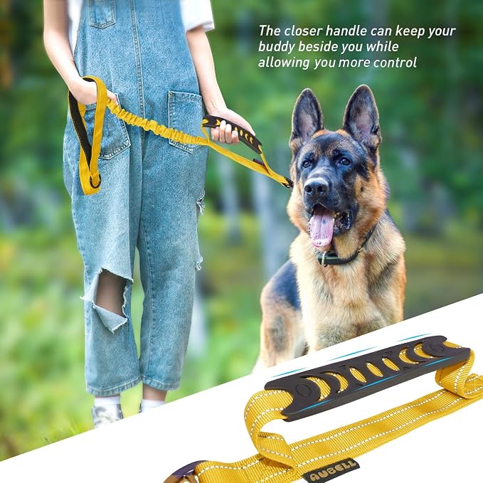 AUBELL Tactical Dog Leash Heavy Duty,4-6ft No Pull Bungee Leash,Yellow | Reflective Dog Leash for Medium Large Dogs with Comfortable Padded Double Handle,Car Seat Belt,360 Degree Rotating Carabiner - Image 3