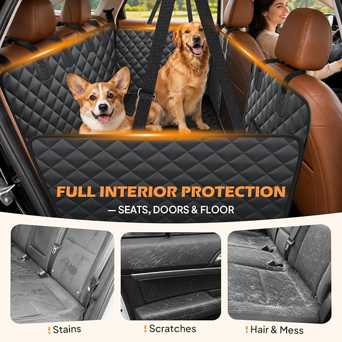 Hard Bottom Dog Car Seat Cover, Back Seat Extender for Dogs Holds 500lbs | Waterproof, Honeycomb Board, No-Sag Support, Non-slip Dog Hammock for Car SUV, Dog Seat Belt Included, Mesh Window - Image 4