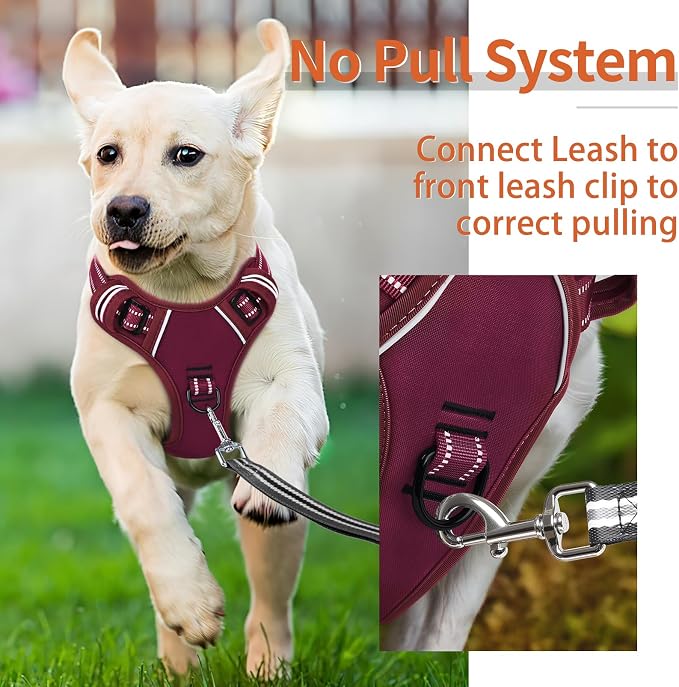 HEELE Dog Harness for Large Dogs No Pull Dog Vest Harness for Large Dog with Soft Padded Handle Reflective for Outdoor Training, Burgundy Red, XL | No Choke with Control Handle, Soft Breathable Padded Pet Vest, Adjustable, Reflective Front Clip Vest fo... - Image 4