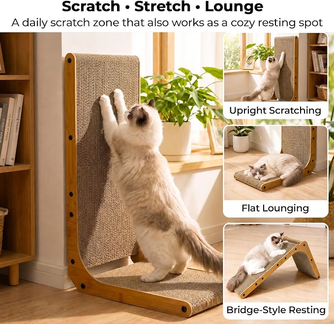 PatiencET L Shape Cat Scratcher, 26 Inch Cardboard Scratch Pad | For Indoor Cats, Large Vertical Scratch Board, Furniture Protector - Image 6