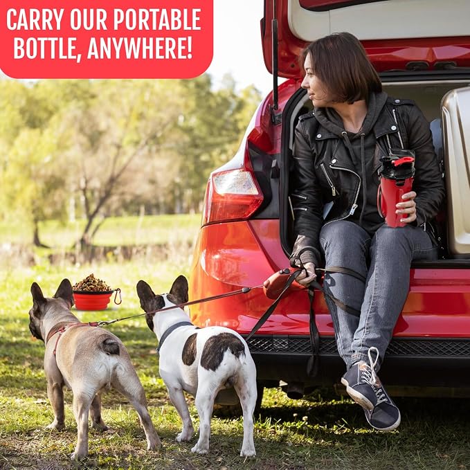 Dog Travel Water Bottle W/Collapsible Bowls - Portable 2 in 1 Leakproof Pet Water Bottle Food Container Ideal for Travel, Outdoor Portable Water Bowls for Walking, Camping & Hiking - (Red) - Image 7