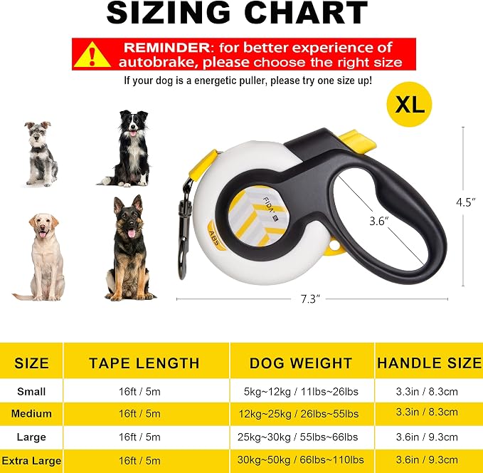 Fida AutoBrake Heavy Duty Retractable Dog Leash, 16 ft, for Strong Pullers | AutoBrake Design for Safety Control, Dog Walking Leash for Extra Large Breeds up to 110 lbs, 360° Tangle Free, Soft Grip - Image 5