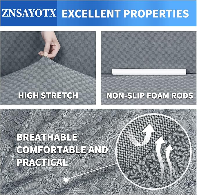 ZNSAYOTX 1 Piece Jacquard Couch Covers for 3 Cushion Couch High Stretch Sofa Cover for Pets Dogs Anti Slip Extra Large Sofa Slipcovers Furniture Protector (XL Sofa, Light Grey) - Image 5