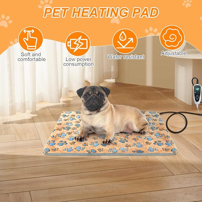 Dog Heating Pad 32×20 in for Dogs, Intelligent Temperature Control Switch with Normally Open On Function,Whelping Box with Reinforced Electric Wire Rope, Plush Fabric Cotton Cover-Apricot - Image 9