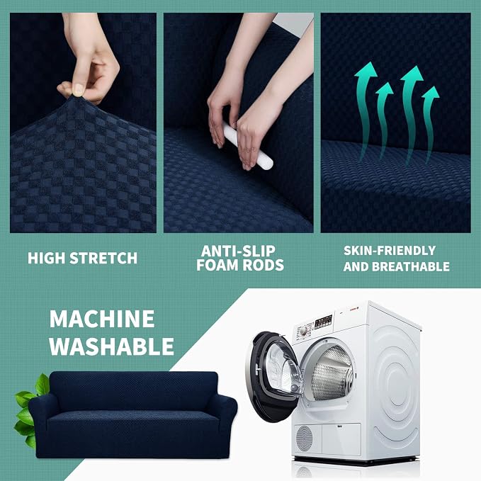 YEMYHOM Couch Cover Latest Jacquard Design High Stretch Sofa Chair Covers for Living Room, Pet Dog Cat Proof Armchair Slipcover Non Slip Magic Elastic Furniture Protector (Small, Navy) - Image 4