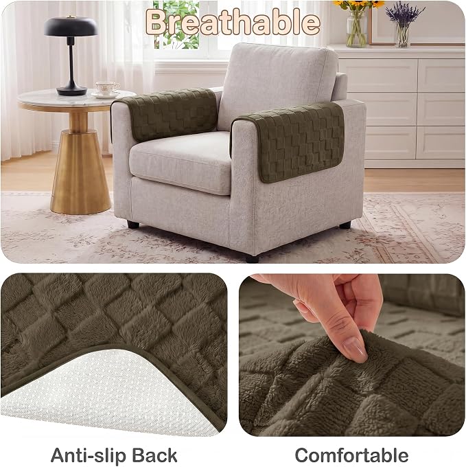 Foxdecor Couch Arm Covers for Sofa Arm Chair Covers Set of 2 | Sofa Arm Covers Cat Scratch Resistant Couch Protectors, Washable Armrest Cover Furniture Arm Covers, Coffee 30x30 in - Image 5