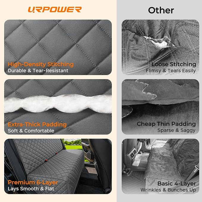 URPOWER Dog Car Seat Cover for Back Seat, Waterproof Car Seat Protector | Non-Slip, Scratch-Resistant, Machine-Washable Rear Bench Seat Cover - Image 5