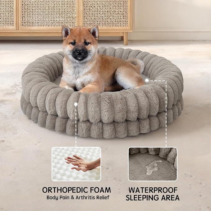 BALANCE Luxury Donut Dog Bed, 30 Inches Round Dog Bed Medium Size Dogs Washable, Orthopedic Calming Dogs Bed for Pets with Anti-Slip Bottom, Oatmeal - Image 4