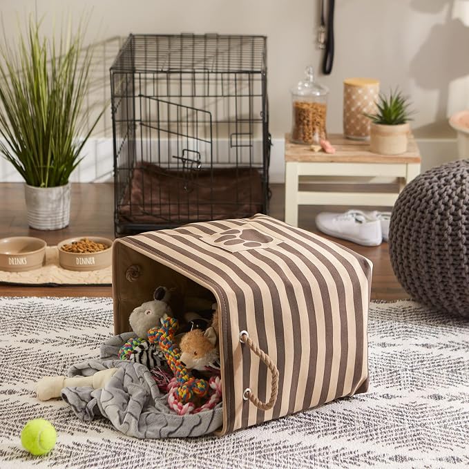Bone Dry Pet Storage Collection Striped Paw Patch Bin, Large Rectangle, Brown - Image 3
