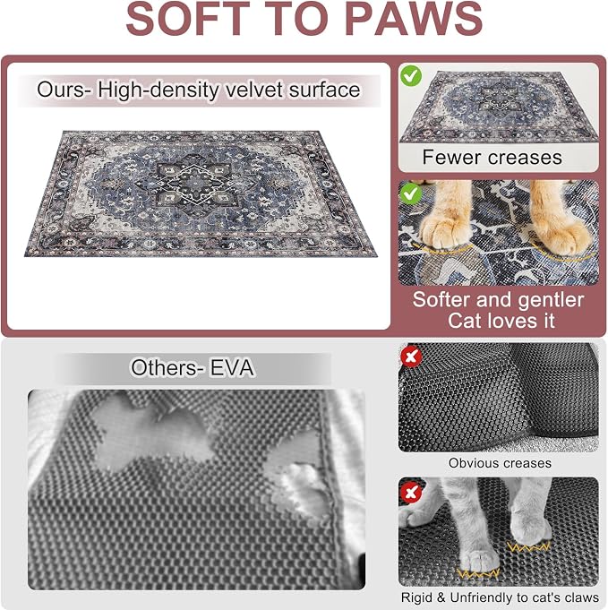 BEAUTYZOO Cat Litter Box Mat,32"x 45" Large Litter Trapping Mat, Waterproof | Non-Slip Litter Mats for Floor Scatter Control,Absorbent Urine-Proof,Soft on Paws & Easy to Clean,Indoor Cats Toilet Training - Image 5