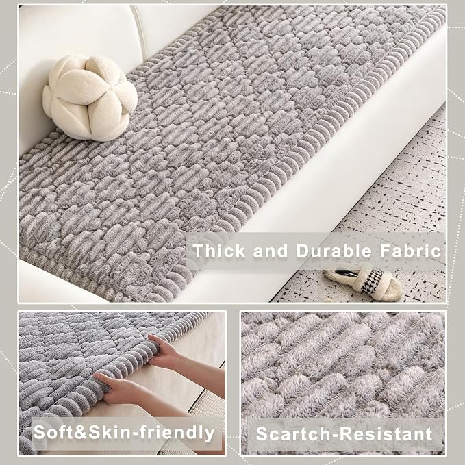 100% Waterproof Fuzzy Couch Cover for Dogs, Washable Non-Slip Pet Couch Covers for Sofa, Soft Thick Furniture Protector Sofa Slipcover Mat for Dogs (Light Gray, 27.5"x70.9") - Image 5