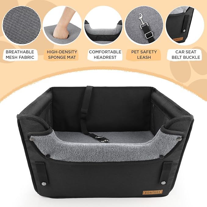 BONTHEE Elevated Dog Car Booster Seat for Dogs & Cats up to 35LB, 6-Inch Memory Foam Pet Booster Seat, Side Breathable Mesh,Portable Travel-Safe Bed for Cars,Elevated Car Seat for Small Medium Dogs - Image 4
