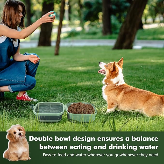 Collapsible Dog Bowls, Travel Food and Water Double Bowl for Cats & Dogs, 2-in-1 Portable BPA-Free Feeding Solution, Perfect for Traveling, Camping & Walking (S/ 60oz) - Image 5
