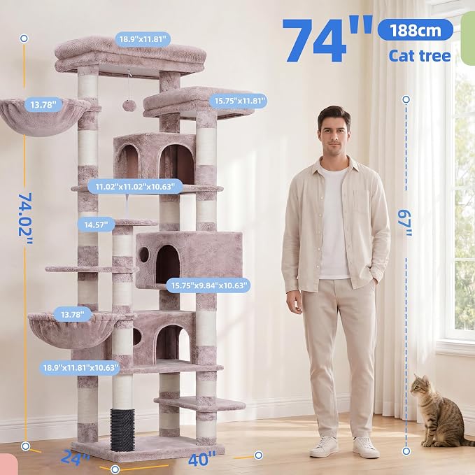 Hey-brother Cat Tree, Multi-Level Tower with 3 Condo, Hairbrush, MPJ035-MMU - Image 2