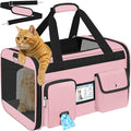 HUANLANG Large Cat Carrier Soft Sided Travel Pet Carrier Airline Approved | Dog Carriers for Small Dogs Medium Cats,Collapsible,3 Storage,zipper lock,Reflective strips,Luggage Strap, Up to 15 L,Pinkbs by HUANLANG