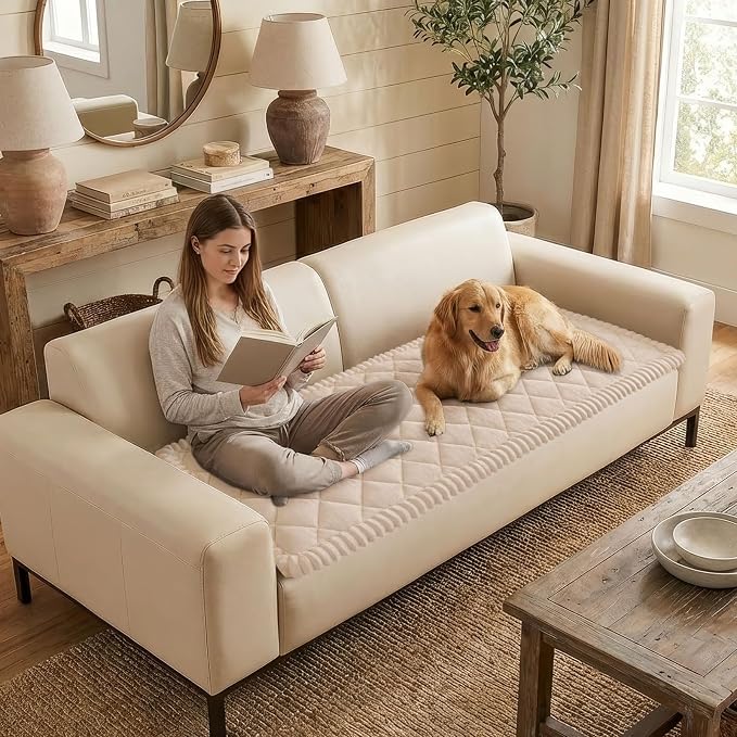 Smiry Non Slip Couch Cover for Dogs, Fuzzy Plush Pet Sofa Protector | Washable Furniture Cover for Large Dogs & Cats, Scratch & Dirt Resistant, For 2 Cushion Couch, Apricot, 35.4"x63" - Image 3