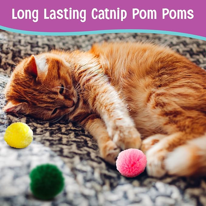 SPOT Wool Pom Poms Cat Toy - Interactive Wool Balls Cat Toy with Catnip for Cats and Kittens to Bite, Swat and Chase - 1.5 inch, 4 pcs (Pack of 2) - Image 6