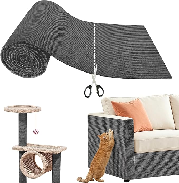 Heavy Duty Cat Scratch Mat for Couch (Dark Gray, 39.3" x 15.8") | Self-Adhesive Trimmable Cat Scratcher Carpet, Furniture Protector & Climbing Pad for Cats, Sofa, Door & Cat Tree by CLFORLORGN