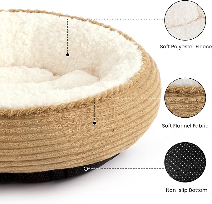 Love's cabin Round Donut Cat and Dog Cushion Bed, 24in Pet Bed for Small or Medium Dogs, Anti-Slip & Water-Resistant Bottom, Soft Durable Fabric Pet Beds, Washable Calming Cat Bed Beige - Image 2