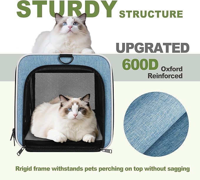 GAPZER Cat Carrier 18 x 11 x 11 Top Loading Soft Pet Travel Bag Over 15lbs | Portable Small Dog Puppy Car Travel Crate 10 lbs, Chihuahua Kennel Carry Case, Kitty Cloth Cage Medium Cat Under 25 lbs Blue - Image 4