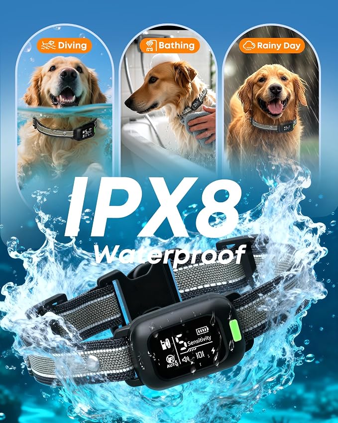 2-in-1 Dog Bark & Shock Collar with Remote, 4500FT Training Range | Combines Bark Control & Training Modes, IPX8 Waterproof, LED Light, Rechargeable, Fits 10-100lbs Small, Medium & Large Dogs - Image 7