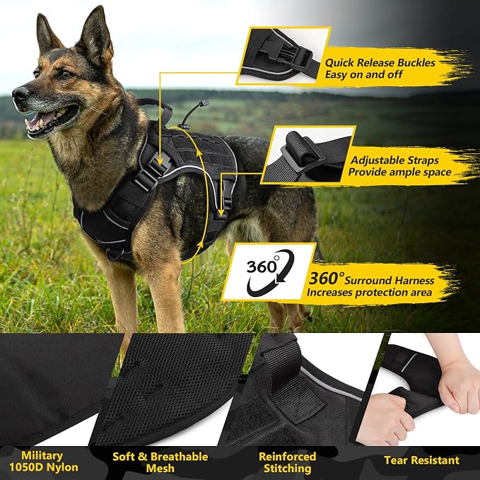 WINGOIN Black Tactical Dog Harness for Large Dogs,No Pull Dog Harness | Heavy Duty with Handle,Adjustable Reflective,Military K9 Style,Big Size Pet Vest,for German Shepherd,for Walking Hunting - Image 4