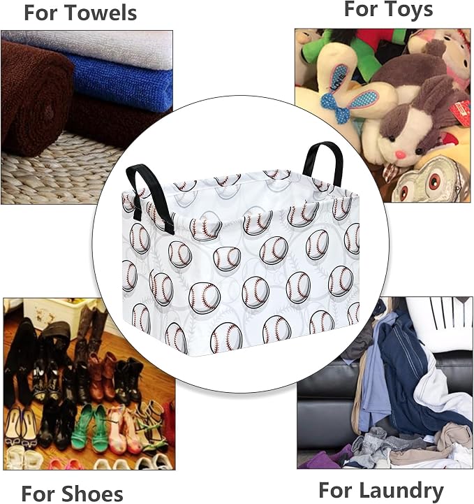 Kids Storage Basket Empty,Baseball Waterproof Storage Bins Organizer, Foldable Closet Shelf Baskets with handles for Women,Nursery Hamper Toys Box,Room Decorations - Image 5