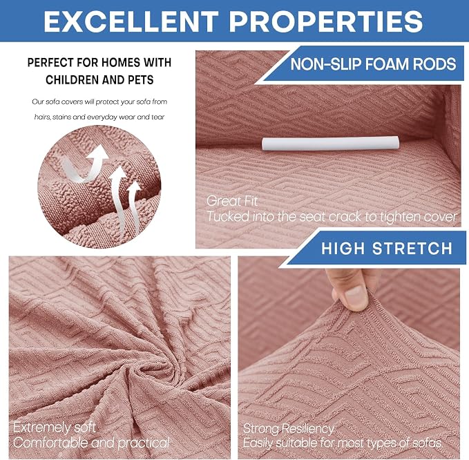 XINEAGE Stretch Jacquard Armchair Cover, Non Slip Sofa Slipcover for Dog | High-Stretch Fabric. Wear-Resistant, Pet Friendly. Easy Install & Washable for Living Rooms, Offices.Dusty Pink - Image 5