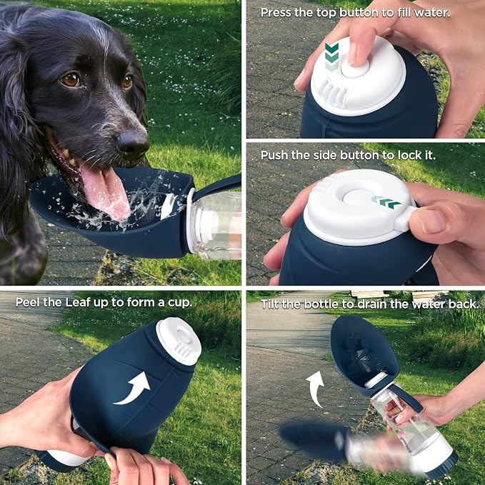 Uppetly Dog Water Bottle, Portable Pet Water Bottle with Food Container and Drinking Feeder, Leak Proof, BPA-Free, Foldable Puppy Water Cup Dispenser for Outdoor Walking, Travel, Hiking 20OZ - Image 3